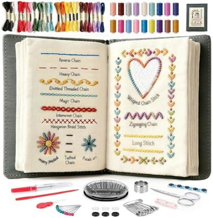 Embroidery Stitch Book Kit for Beginner Adults, 2026 Hand Embroidery Kits with Pre-Stamped Pattern, Complete Sewing Kits, Step-by-Step Guide by Unknown