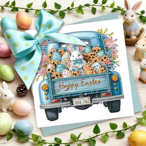 6Pcs Easter Greeting Card DIY Diamond Art Painting Greeting Cards Special Shaped Diamond Blessing Folding Card Kit Arts Crafts for Holiday Festival-Easter Truck - Image 3