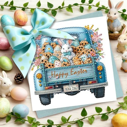 6Pcs Easter Greeting Card DIY Diamond Art Painting Greeting Cards Special Shaped Diamond Blessing Folding Card Kit Arts Crafts for Holiday Festival-Easter Truck - Image 3