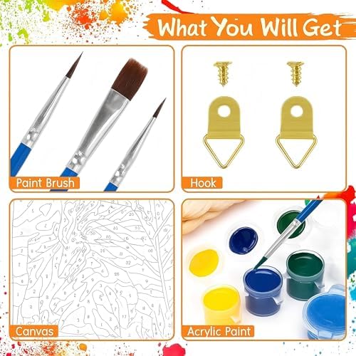 Blue Flowers With Butterfly Paint By Numbers Kit For Adults - Diy Rustic White Wood Background Painting On Canvas 16X20In, Acrylic Paint Set, Suitable For Beginners, Art For Home Decoration Or Gifts - Image 6