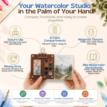 KEAXY - Travel Watercolor Set - Mini Paint Set - Portable Watercolor Kit - Image 4
