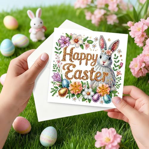 DIYDeligths 6Pcs DIY Foldable Diamond Art Painting Greeting Cards Creative Birthday Festivals Handmade Thank You Card Set Blessing Greeting Card Craft Gift Idea (Easter Font) - Image 4