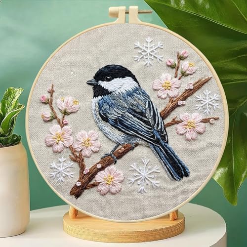 FRANDEK DIY Cherry Blossom Bird Stamped Embroidery Kit with Hoop for Adults - Image 7