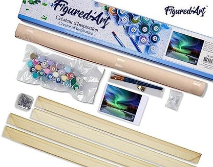 Figured'Art Paint by Numbers Kit for Adults Aurora Borealis and Lake 16"x20" - Craft Art Painting Rolled Canvas with DIY Wooden Frame - Image 5