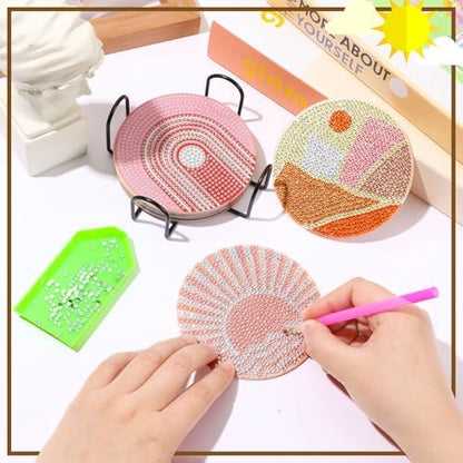 UPINS 8Pcs Boho Diamond Art Painting Coasters for Drinks - Image 7