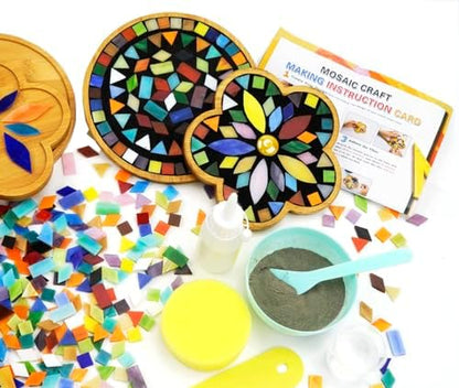 Lanyani 2 Sets of DIY Mosaic Craft Kits Mosaic Tiles Coaster Kit Make Your Own Mosaic Project Handmade Craft Set with Stained Glass Mosaic Tile Pieces for Decoration and Gift by LanyaniArtGlassMosaics