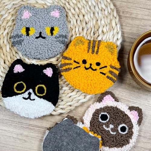 Morledoa Punch Needle Coasters Kit, Cat Punch Needle Kits Adults Beginner - Image 4