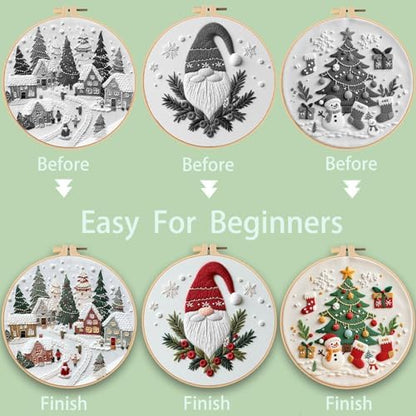 Ohcol 3 Sets Christmas Embroidery Kit,Cross Stitch Kits for Beginners,Needlepoint Kits for Adults with Easy Floral Pattern Hand Crafts,Hoop,Needle - Image 5