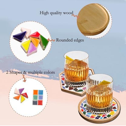 Nuyoach DIY Mosaic Coaster Kits for Adults Craft,2 Sets Ceramic Arts and Crafts Tile Kit with Wooden Coasters,Glass Mosaic Adult Craft Kits for Women Seniors Handmade Gifts Home Decor - Image 3