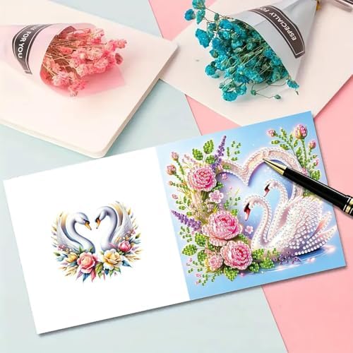 ARTopet 6Pcs Folding Greeting Card Diamond Art Painting Thank You Blessing Cards with White Envelope Rhinestones Painted Making Kits for Adults DIY Craft Holiday Gift-Swan - Image 6