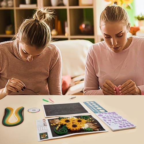 WEBEEDY Paper Quilling Kit DIY Sunflower Paper Filigree Kit with Quilling Strips Tool and Supplies Paper Quilling Set for Beginners Handmade Crafts Modern Room Wall Art Decor Gift,21×27.9cm/8.3×11" - Image 5