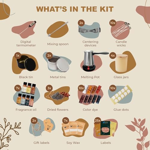 SoftOwl Premium Soy Candle Making Kit with Electric Melter - Soy Wax, Big 7oz Jars & Tins, 7 Pleasant Scents, Color Dyes & More - Perfect as Home Decorations - DIY Starter Scented Candles Making Kit - Image 2