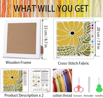 Flower Stamped Cross Stitch Kits for Adults Beginners with Wooden Frame - Image 4