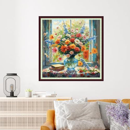 Dooxvey Cross Stitch Kits for Adults Beginners,Full Range of Cross-Stitch Stamped Kits Needlepoint Kits for Beginners Embroidery Kits 11CT Cross Stitch Patterns-Window sill colorful flowers 18x18 inch - Image 2