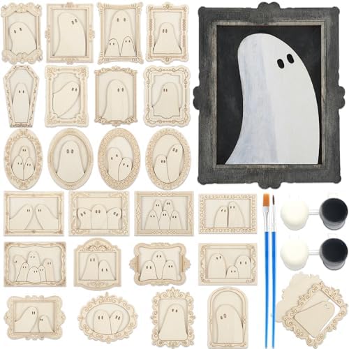 Simgoing 24 Set Adult Halloween Craft, Wood Ghost DIY Frame, Fashion Style by Simgoing