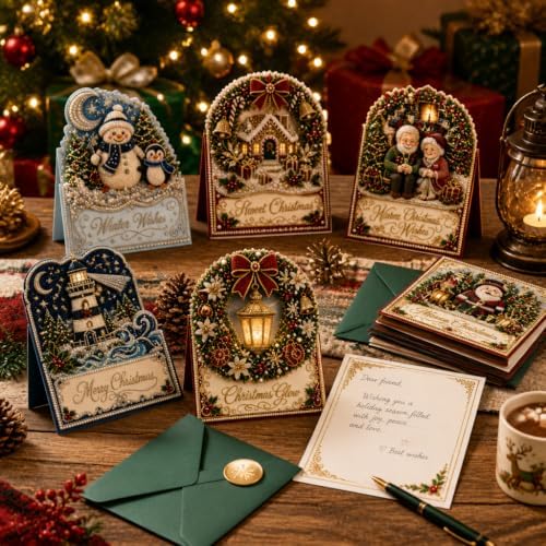 6 Pack Christmas Diamond Painting Cards with Envelopes, Pearl Art Kit - Image 5