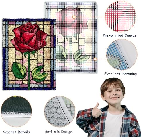 Latch Hook Kits for Adults Kids Rug Tapestry Kits with Printed Canvas DIY Embroidery Kits Festival Gifts Home Decoration (Flower) - Image 5