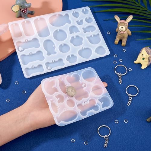 Pet Tag Silicone Mold Keychain Resin Molds Dog Bone Heart Fish Cat Paw Resin Casting Molds & 35Pcs Key Rings 70Pcs Jump Rings for DIY Keychain Dog Collar Earring Jewelry Making - Image 6
