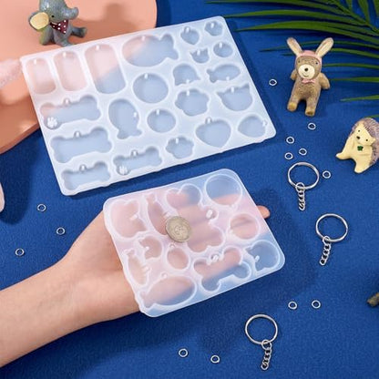 Pet Tag Silicone Mold Keychain Resin Molds Dog Bone Heart Fish Cat Paw Resin Casting Molds & 35Pcs Key Rings 70Pcs Jump Rings for DIY Keychain Dog Collar Earring Jewelry Making - Image 6