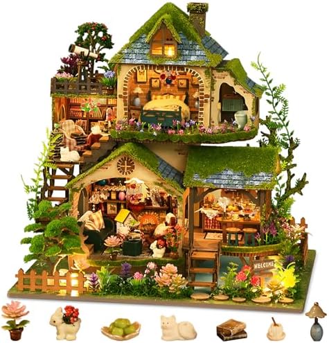 DIY Miniature House Kit, Victorian Dollhouse Kit, 3D Wooden Puzzles Bookshelf Craft Kits, Mini Doll House Building Kit for Adults Teen(Forest Cottage) by ANTREATU
