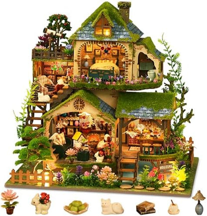 DIY Miniature House Kit, Victorian Dollhouse Kit, 3D Wooden Puzzles Bookshelf Craft Kits, Mini Doll House Building Kit for Adults Teen(Forest Cottage) by ANTREATU