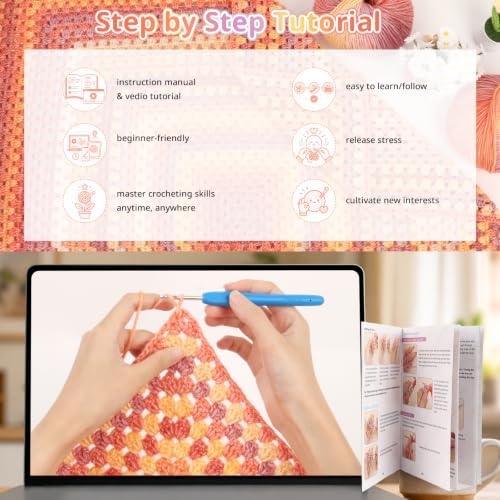 Coopay Crochet Kit for Beginners Adults, Gradient Granny Square Blanket Kit - Image 2