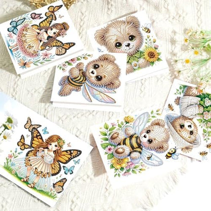 antor 8-Pack 5D Diamond Painting Greeting Cards with Envelopes, DIY Diamond Art Cards Kit – Special Shaped Bee, Bear, Butterfly & Elf Designs for Christmas, Birthday & Thanksgiving Crafts - Image 5