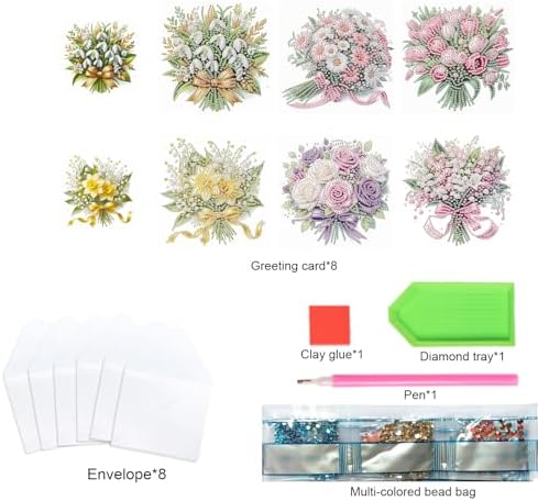 TDFERAN Diamond Painting Bouquet Card 6 Set Tulips Cards Art Work Crystal Puzzle Daisies Rose Fenglinghua Diamond Blank Cards with Various Flowers Party Holiday Event Card for All Occasions - Image 3