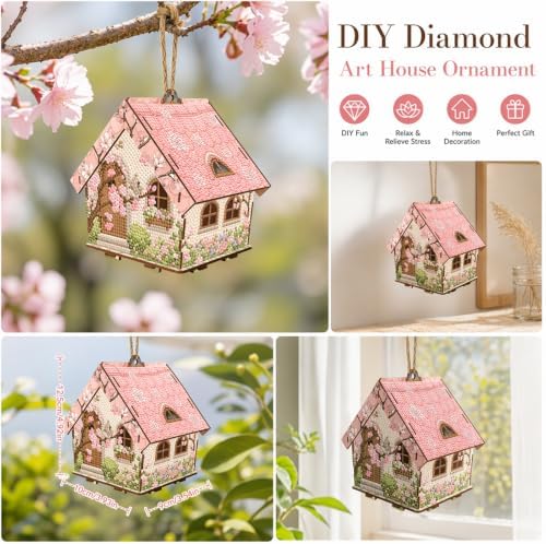 FRANDEK DIY Wooden House Diamond Art Painting Kit for Adults Home (Pink - Image 7