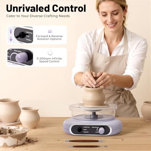 Mini Pottery Wheel Kit, 4.7 Inch Electric Clay Wheel with Foot Pedal and Adjustable Speed, Ceramic Making Machine with 8 Tools for Kids Beginners - Image 6