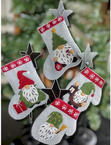 Rachel's Of Greenfield Christmas Crafts, Christmas Gnomes Ornament kit, Felt kit, DIY Ornament Kit, Complete Craft Kit, White,Green,Red,Silver - Image 5
