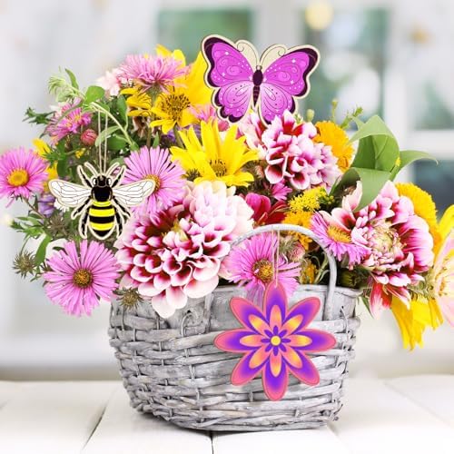 Sophena 80PCS Wooden Spring Ornaments to Paint, 8 Styles DIY Blank Unfinished Wood Insect Cutouts Ornament for Crafts Hanging Decorations, Dragonfly Butterfly Flower Shape Home Decorations Gifts - Image 5