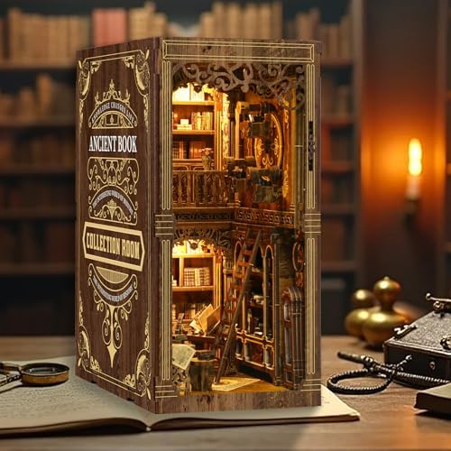Book Nook Kit for Adult Miniature Model Build Dollhouse Kit 3D Wooden Puzzle with Sensor Led Light for Bookshelf Bookend Decor Adults Teen Craft(Classical Book Collection Room), 1Pack - Image 4
