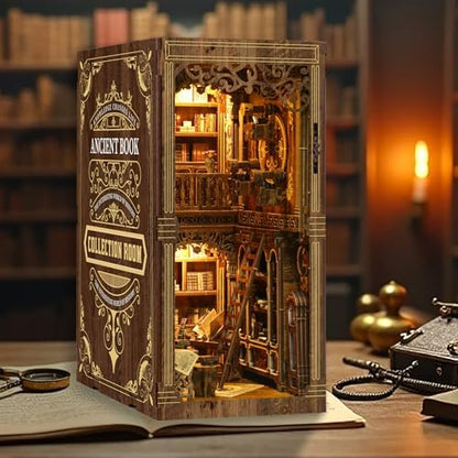 Book Nook Kit for Adult Miniature Model Build Dollhouse Kit 3D Wooden Puzzle with Sensor Led Light for Bookshelf Bookend Decor Adults Teen Craft(Classical Book Collection Room), 1Pack - Image 4