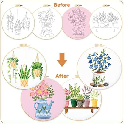 BEUNITONE 4 Set Embroidery Kit for Beginners, Vase Plants Cross Stitch Kits, Needlepoint Kits for Adults with Instructions and Full Kit, Creative Hand Embroidery Patterns for Cloth and Home Decor - Image 4