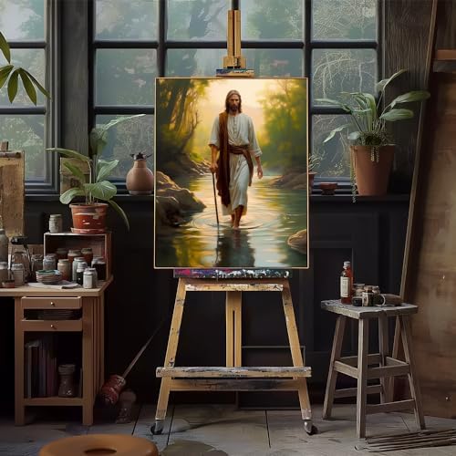 Natuyalo Paint by Numbers Kit for Adults Beginners and Kids, 16" Wx20 L Canvas Pictures Drawing Acrylic Paintwork with 3 Pcs Paintbrushes, Jesus Walking in the Rriver - Image 4