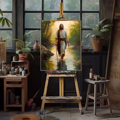 Natuyalo Paint by Numbers Kit for Adults Beginners and Kids, 16" Wx20 L Canvas Pictures Drawing Acrylic Paintwork with 3 Pcs Paintbrushes, Jesus Walking in the Rriver - Image 4