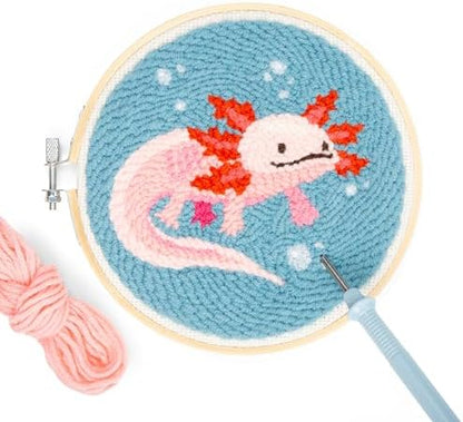 Kikkerland Axolotl Punch Needle Kit – DIY Crafting Set with Hoop, Yarn, & Pattern - Image 3