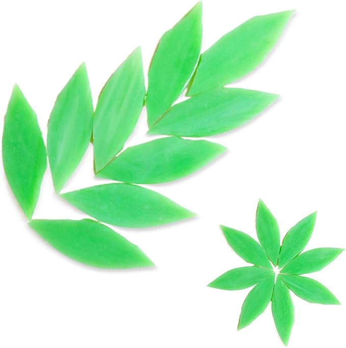Mosaic Tiles - Glass Petal Leaves Bulk Mosaic Tile Assortment - 1.1x2.5 cm Mixed Colors Glass Tile - 80pcs/100g Craft and Backsplash Tile (Bright Green)