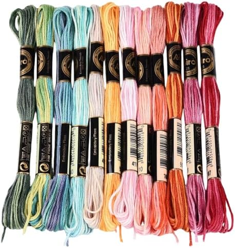 12 Skeins 105 Yards Colorful Cross Stitch Floss Embroidery Thread 6 Ply Variegated Friendship String Polyester Threads Bulk for Sewing Making Bracelets Clothes Stitching Decor Crafts DIY by CABODYALS
