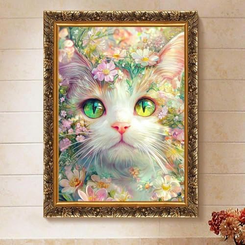 Cat Floral Paint by Numbers Kit for Adults Framed Canvas, Frameworkless - Image 5