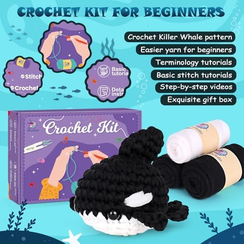 Crochetta Crochet Kit for Beginners, Crochet Starter Kit w Step-by-Step Video Tutorials, Beginner Crochet Kit for Adults Kids Women Men Complete Kit Included (Killer Whale) - Image 4
