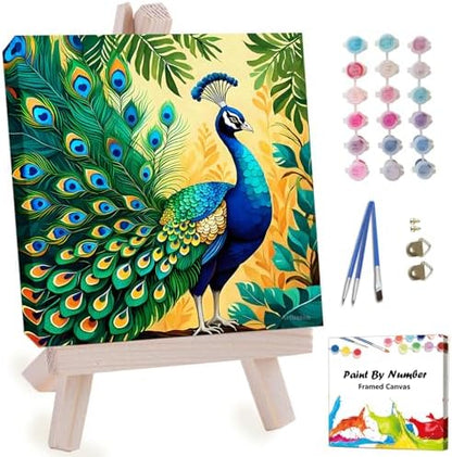 Artunion Framed Paint by Numbers Kit for Adults Beginners & Kids Ages 8-12,Colorful Peacock Paint by Number with Frame,Bird Animals Paint by Numbers Kit on Canvas 10 * 10 Inch Without Easel by ArtunionDriect