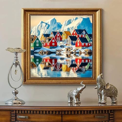 Jiqinsiye Houses Adults Paint by Number Kits,Snow Mountain Painting by Number Kits on Canvas,Large Color by Numbers Adult Watercolor Gifts for Friends Wall Decor - Image 7