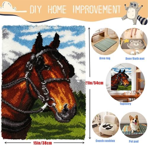 EMISTEM Brown Horse Latch Hook Kits for Adults Beginners, 20“ X 15" - Image 3