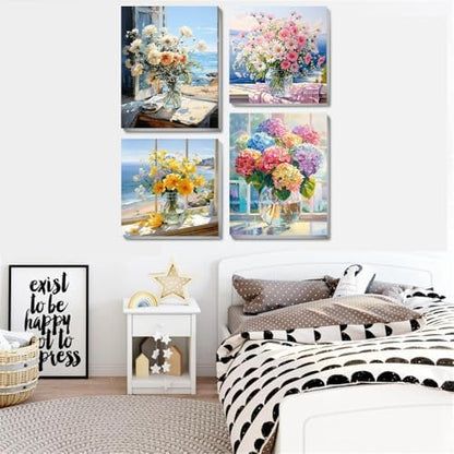 4 pack Flower Paint by Numbers Kit for Adults Beginner With Framed,Flowers Easy Adult Paint by Number Kits on Canvas DIY Painting for Beginners Art by Numbers for Home Wall Decor 10x12-10x10 Inch - Image 2