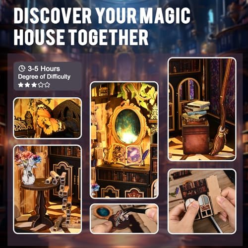 Book Nook Kit, DIY Dollhouse Miniature House with LED Bookshelf Decor Home Decor, 3D Wooden Puzzle Craft and Creative Gifts for Adults, Teens, Beginners (Magic Book) - Image 6