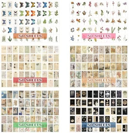 300Pcs Washi Stickers in 6 Mini Books, Vintage Nature Junk Journal Supplies - Image 5