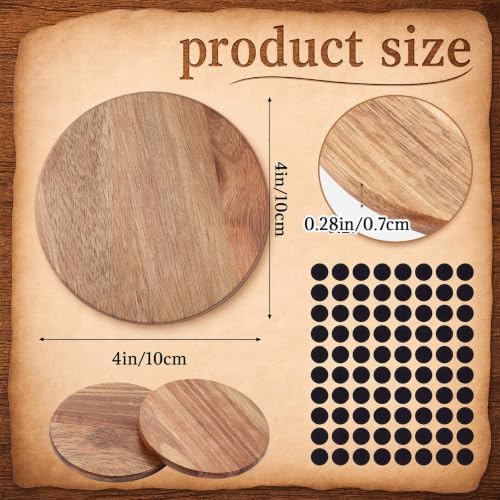 Meanplan 40 Pcs Blank Wooden Coasters, 4 x 4 x 0.28 Inch, Round, Brown - Image 2