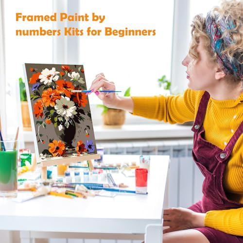 MOGTAA Flowers in Vase Paint by Numbers Kit for Adults with Frame, Flowers Paint by Number Canvas, Landscape Paint by Numbers with Easel, DIY Oil Painting Kit for Home Wall Decor 8 x 12 Inch - Image 4